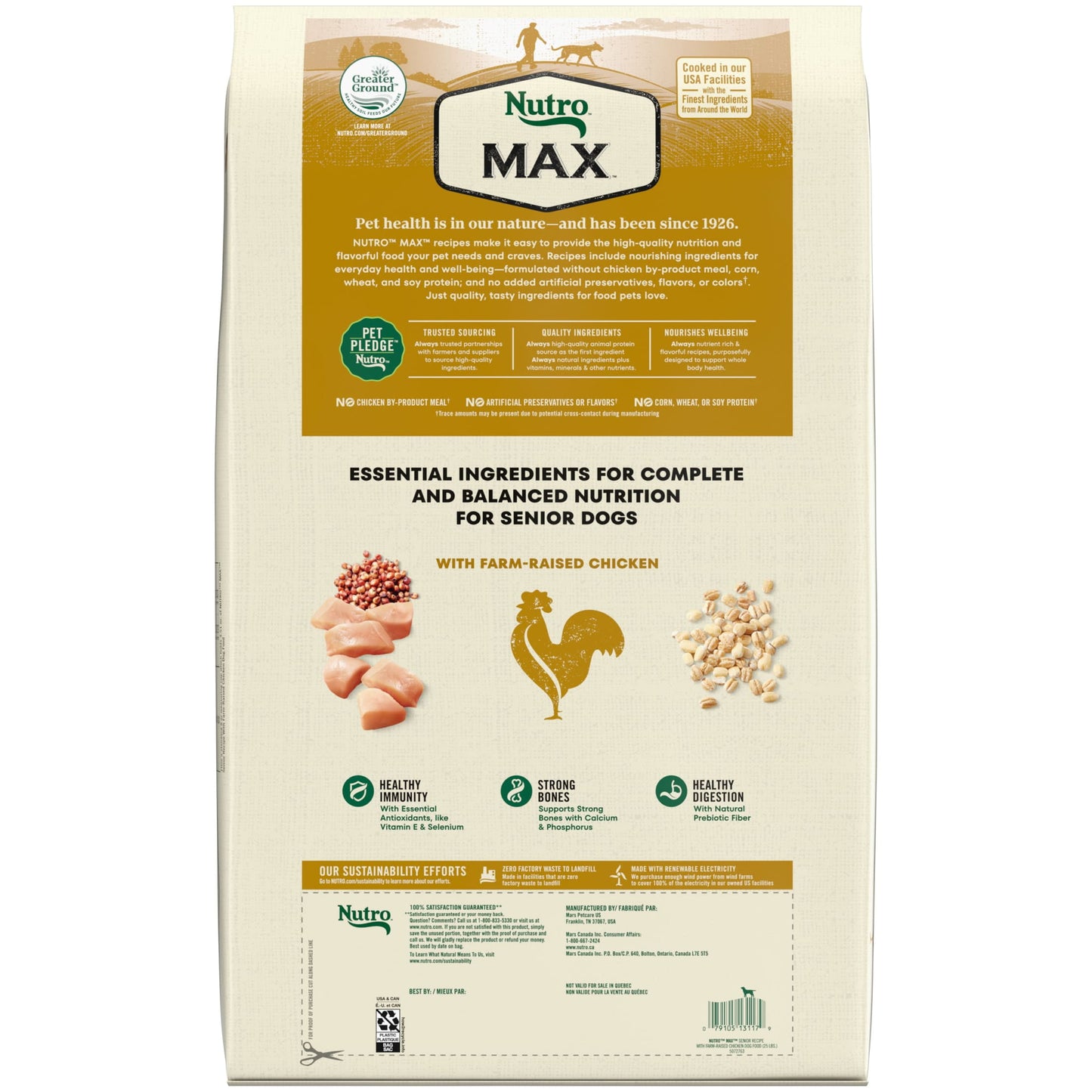 Nutro Max Senior Dry Dog Food With Farm-Raised Chicken, 25 Lb. Bag