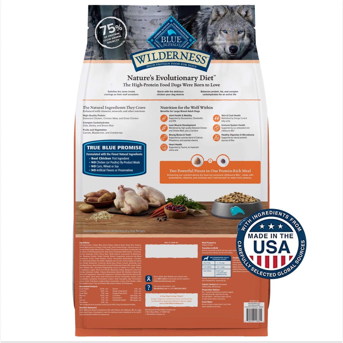 Blue Buffalo Wilderness Large Breed Dry Dog Food Plus Wholesome Grains, Chicken, 24 lbs.