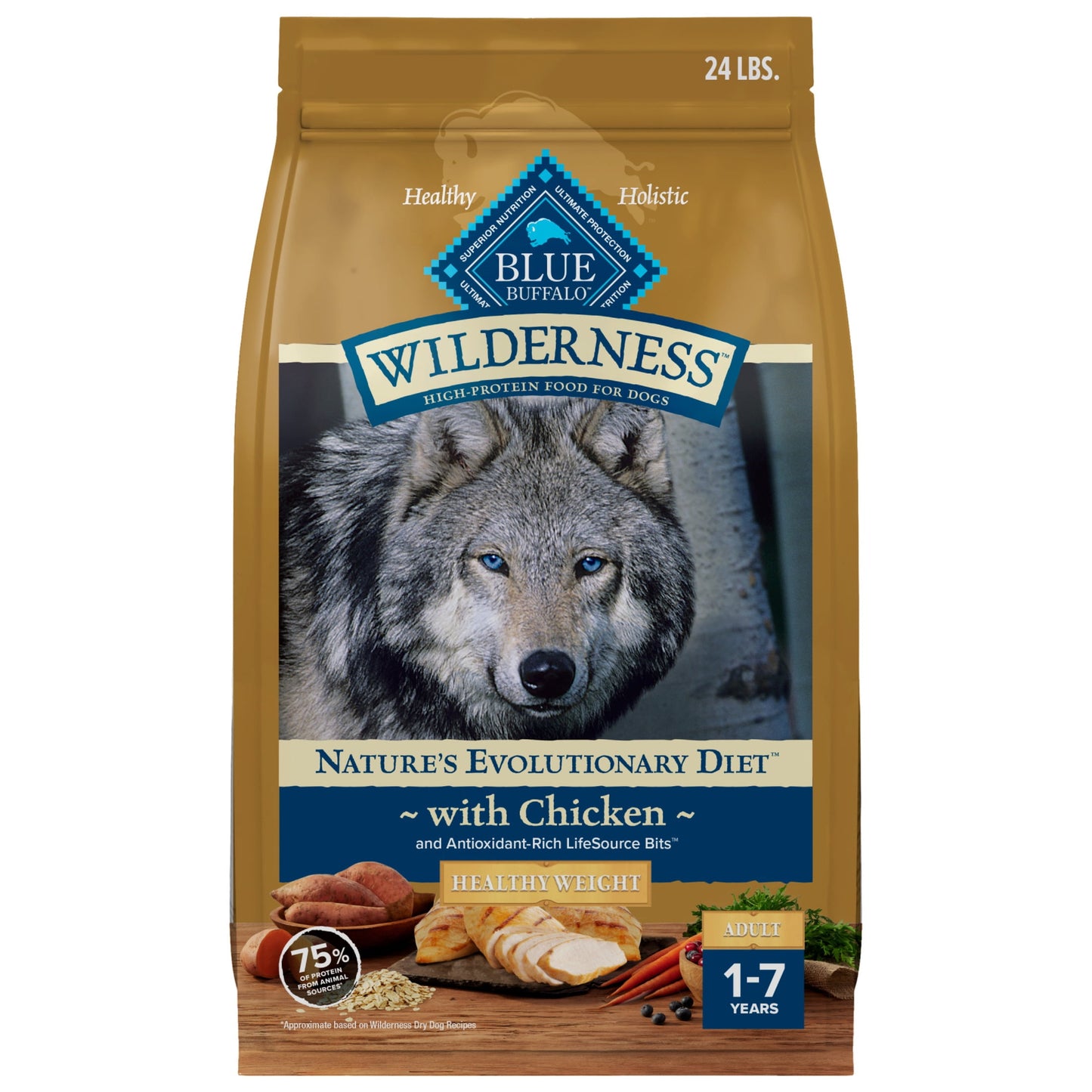 Blue Buffalo Wilderness Healthy Weight Dry Dog Food Plus Wholesome Grains, Chicken 24 lbs.