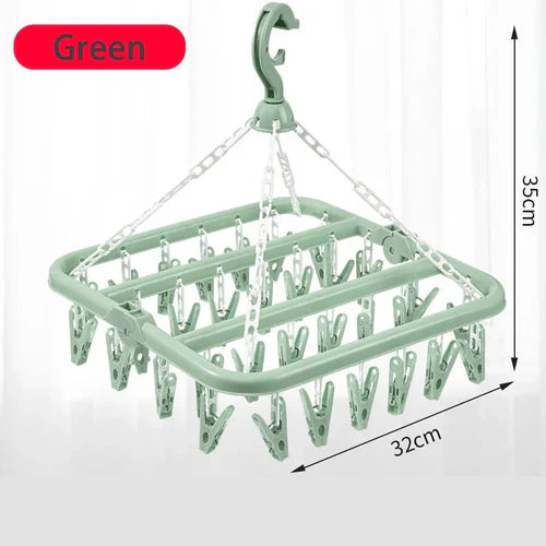 Clothes Drying Hanger with 32 Clips and Drip Foldable Hanging Rack for
