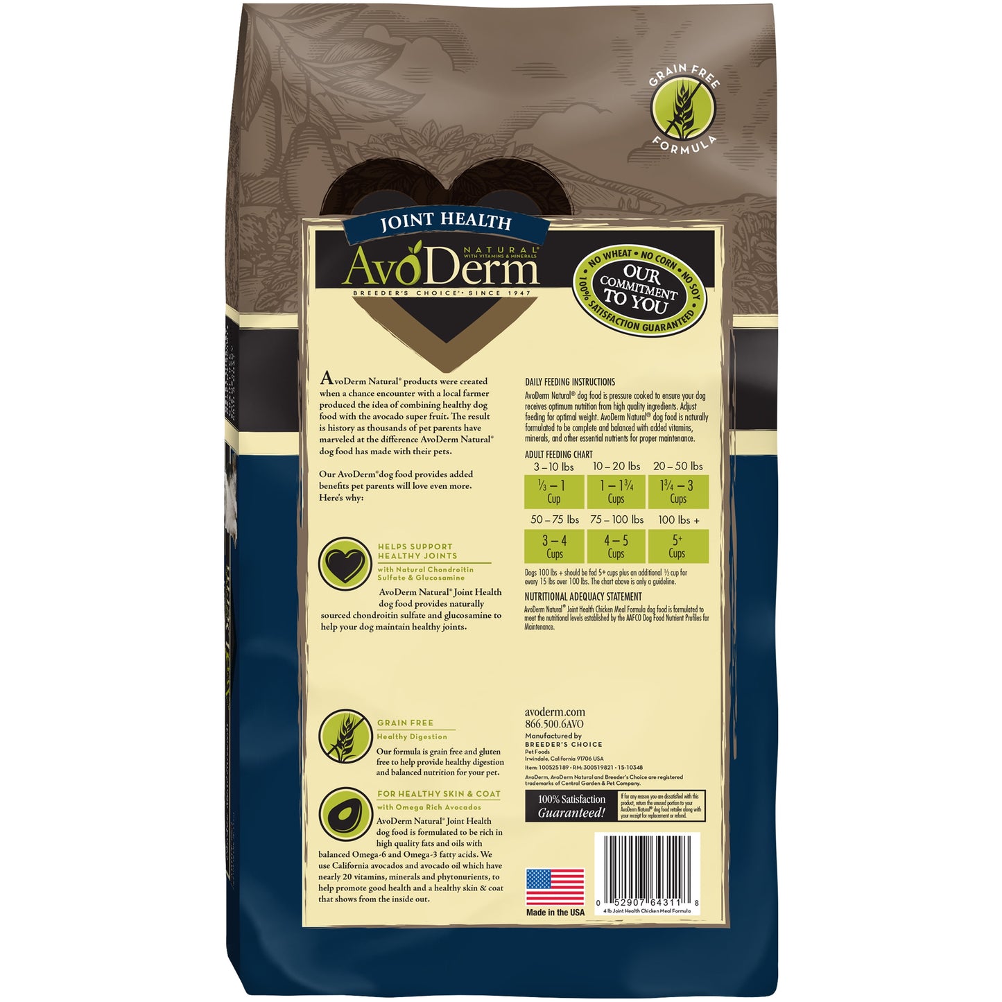 AvoDerm Joint Health Grain Free Chicken Meal Dry Dog Food 4LB