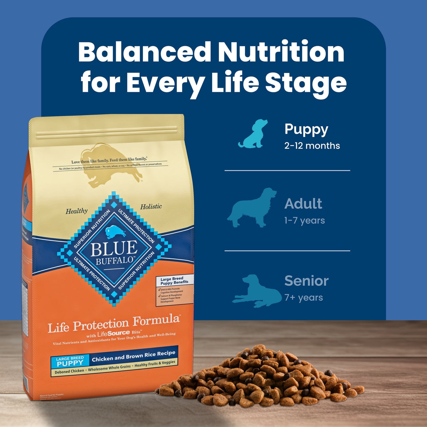 Blue Buffalo Life Protection Formula Large Breed Dry Puppy Food, Chicken & Rice, 15 lbs.