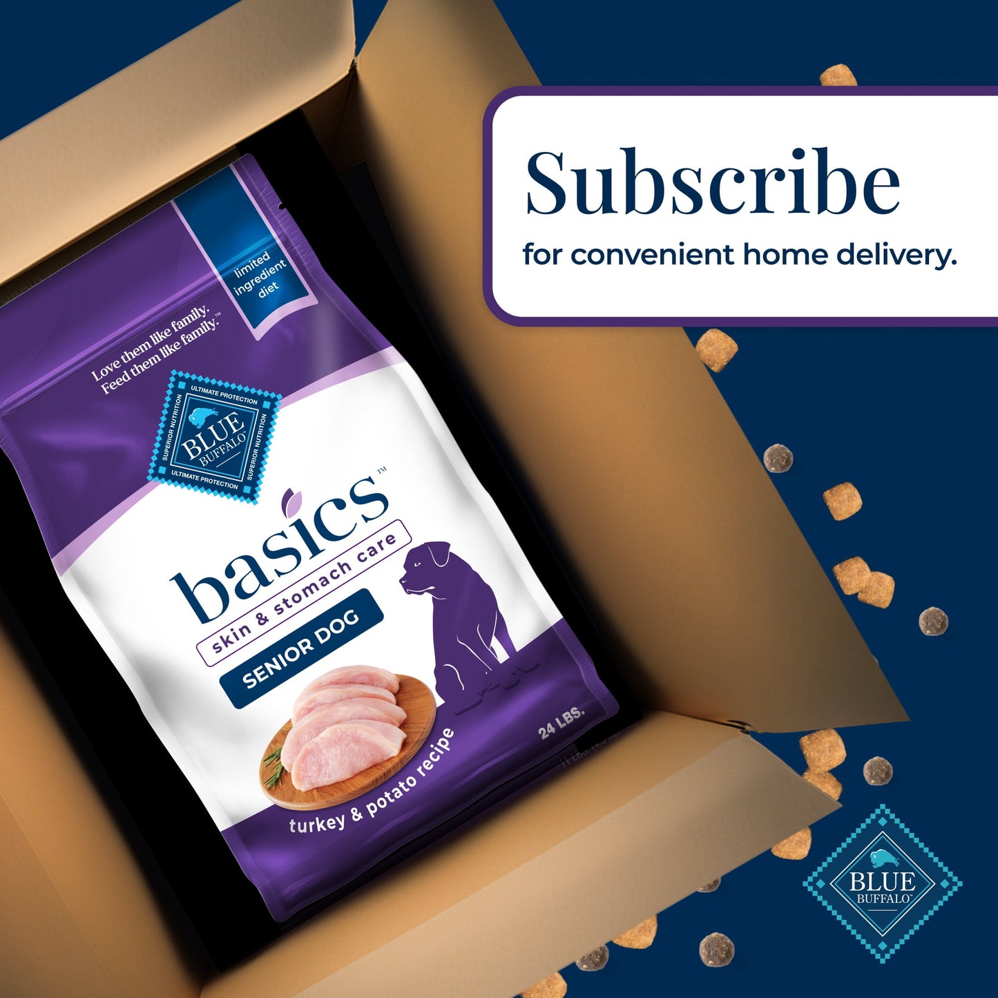 Blue Buffalo Basics Senior Dry Dog Food, Skin & Stomach Care, Turkey Recipe, 24-lb Bag
