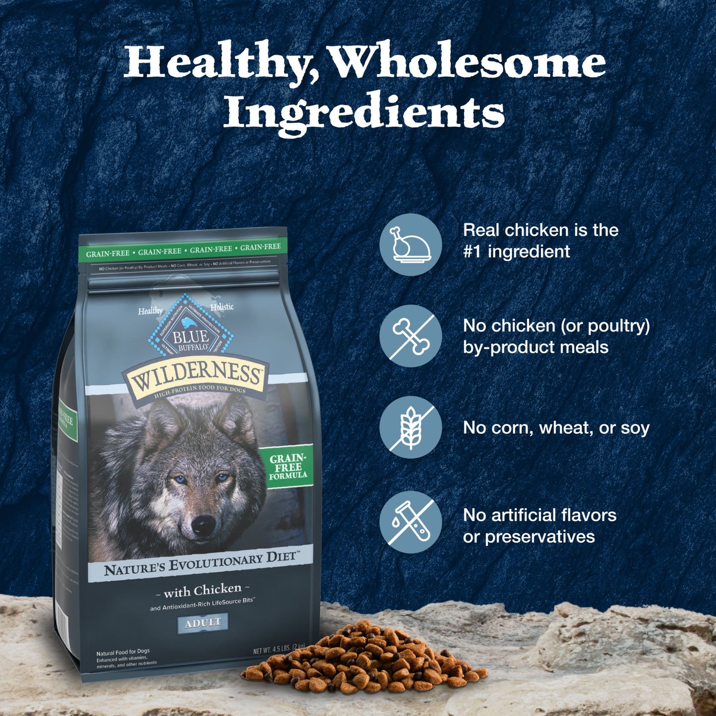 Blue Buffalo Wilderness Adult High-Protein Dry Dog Food, Grain-Free, Chicken, 4.5-lb. Bag