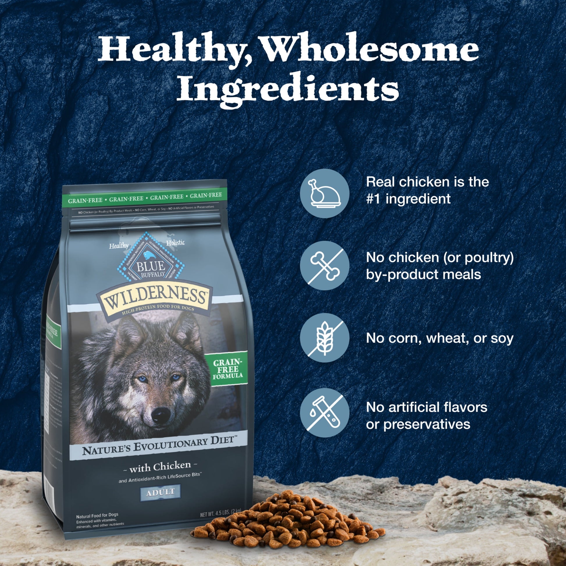 Blue Buffalo Wilderness Adult High-Protein Dry Dog Food, Grain-Free, Chicken, 4.5-lb. Bag
