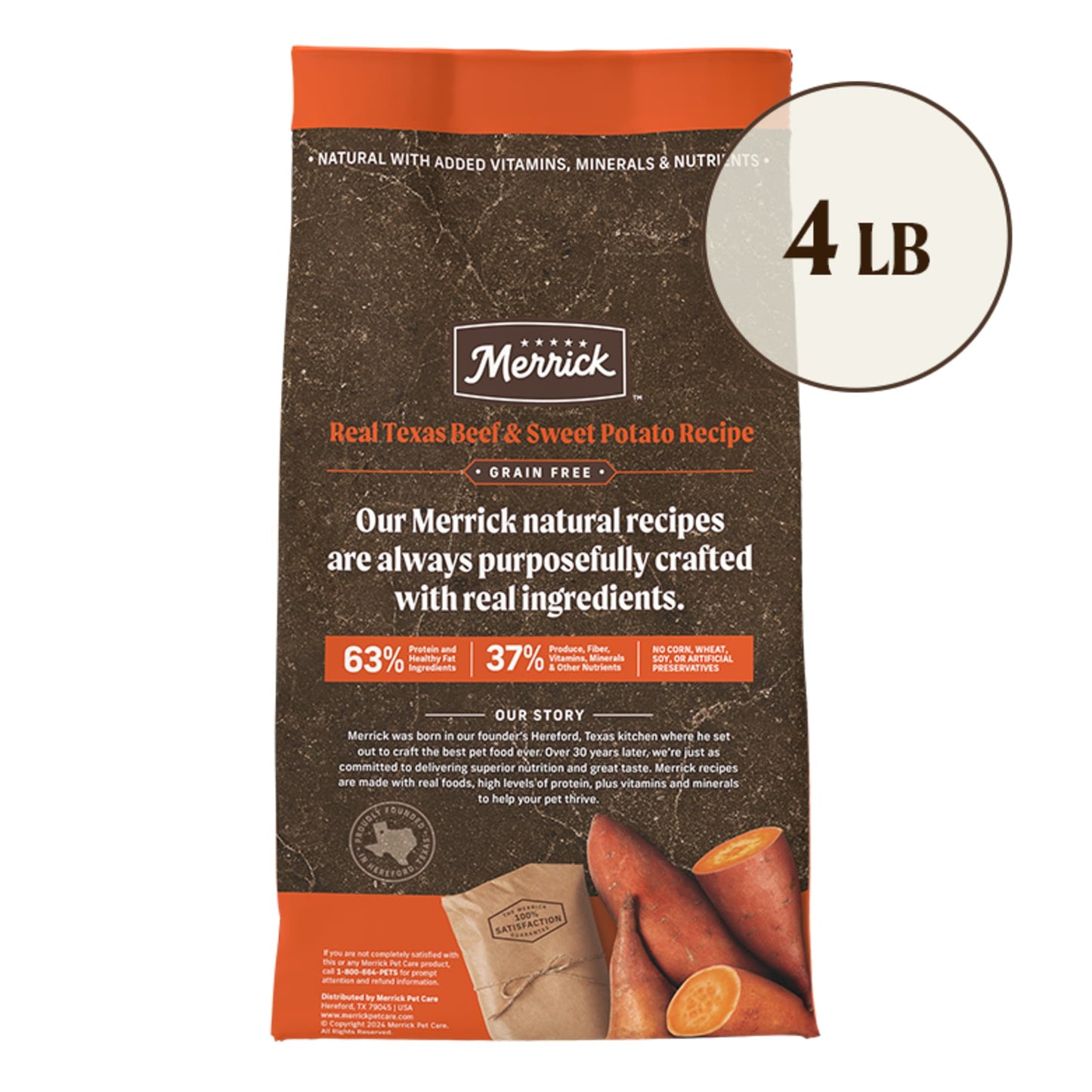 Merrick Premium Grain Free Dry Adult Dog Food, Wholesome And Natural Kibble, Real Texas Beef And Sweet Potato, 4.0 lb. Bag