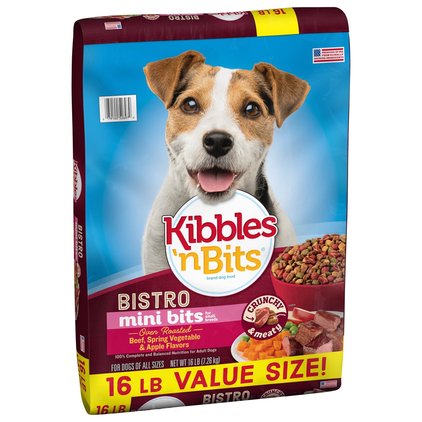 Kibbles ‘n Bits Bistro Mini Bits Small Breed Dry Dog Food Beef & Apple Flavors, (1) 16 lb. Bag