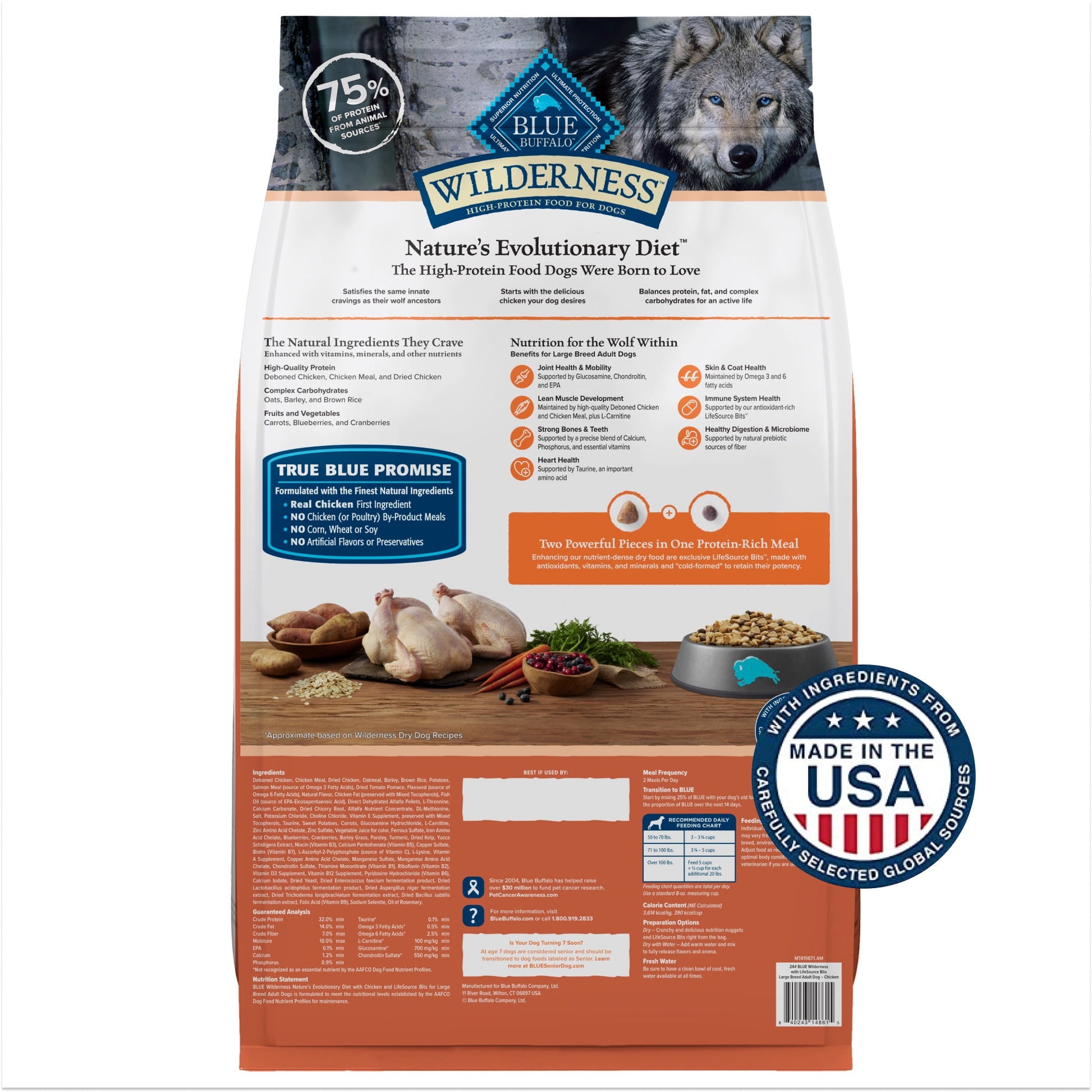 Blue Buffalo Wilderness Large Breed Dry Dog Food Plus Wholesome Grains, Chicken, 24 lbs.