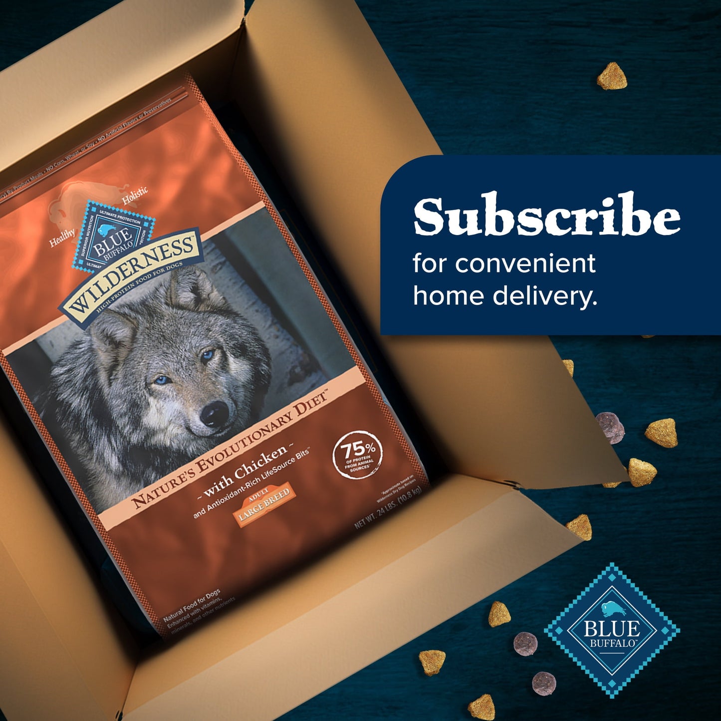 Blue Buffalo Wilderness Large Breed Dry Dog Food Plus Wholesome Grains, Chicken, 24 lbs.
