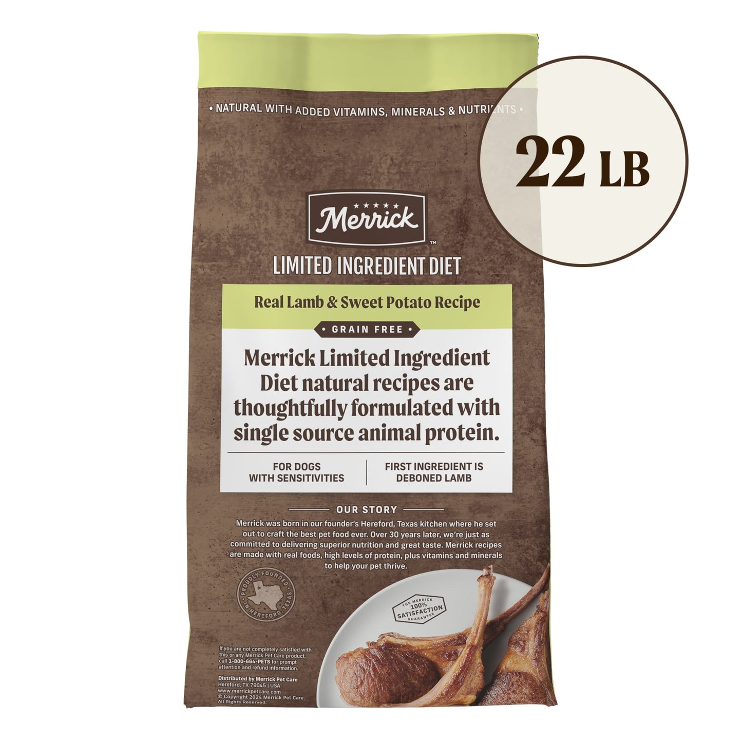 Merrick Limited Ingredient Real Lamb & Sweet Potato Dry Dog Food, Grain Free, 22 lb Bag