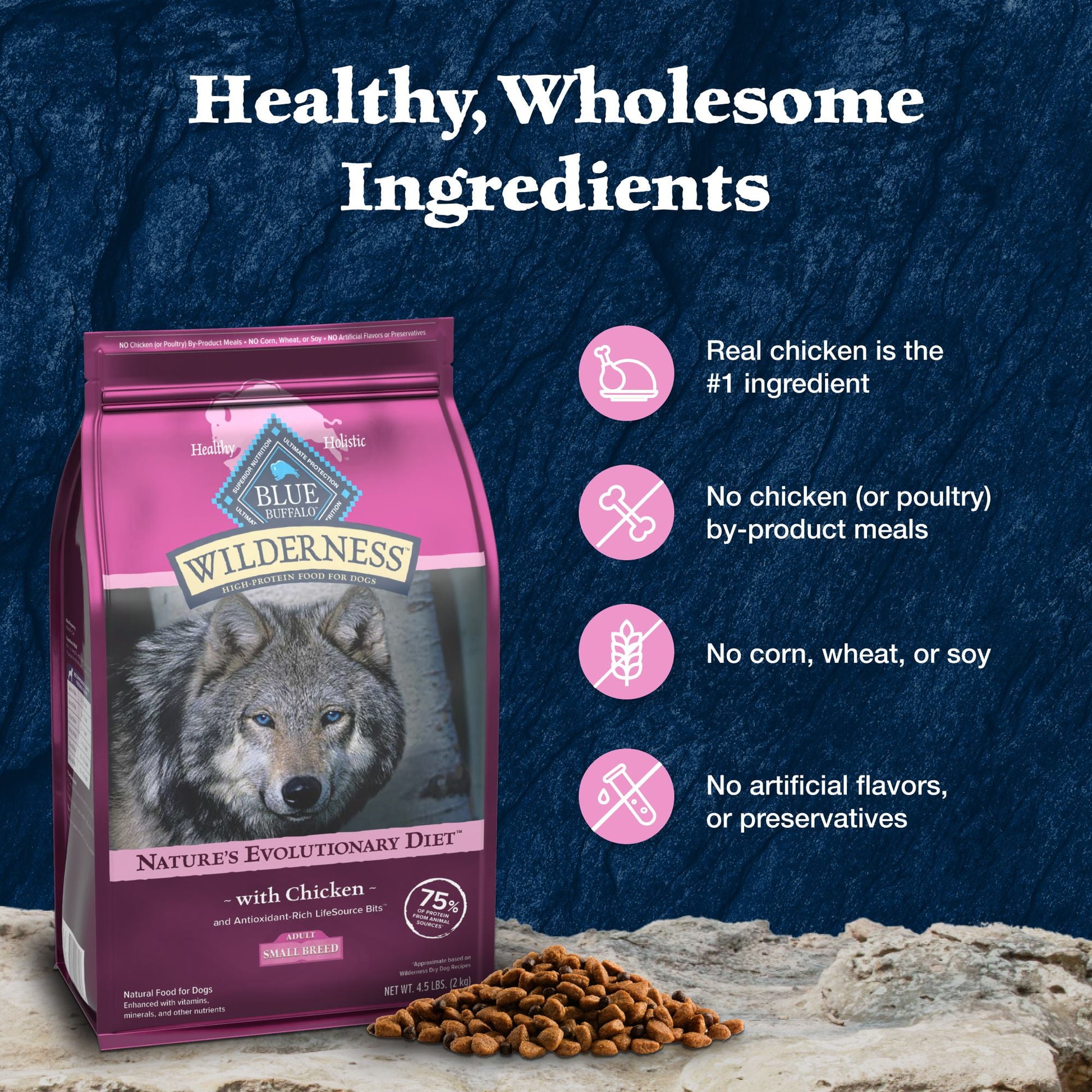 Blue Buffalo Wilderness Small Breed Dry Dog Food Plus Wholesome Grains, Chicken 4.5 lbs.