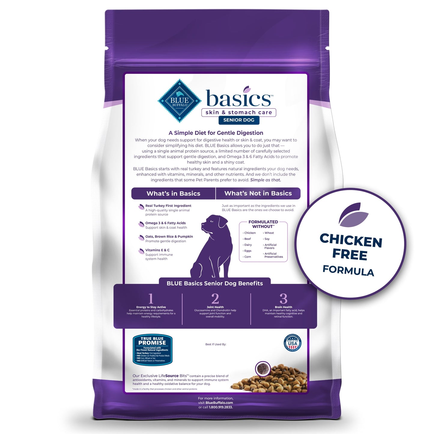 Blue Buffalo Basics Senior Dry Dog Food, Skin & Stomach Care, Turkey Recipe, 24-lb Bag