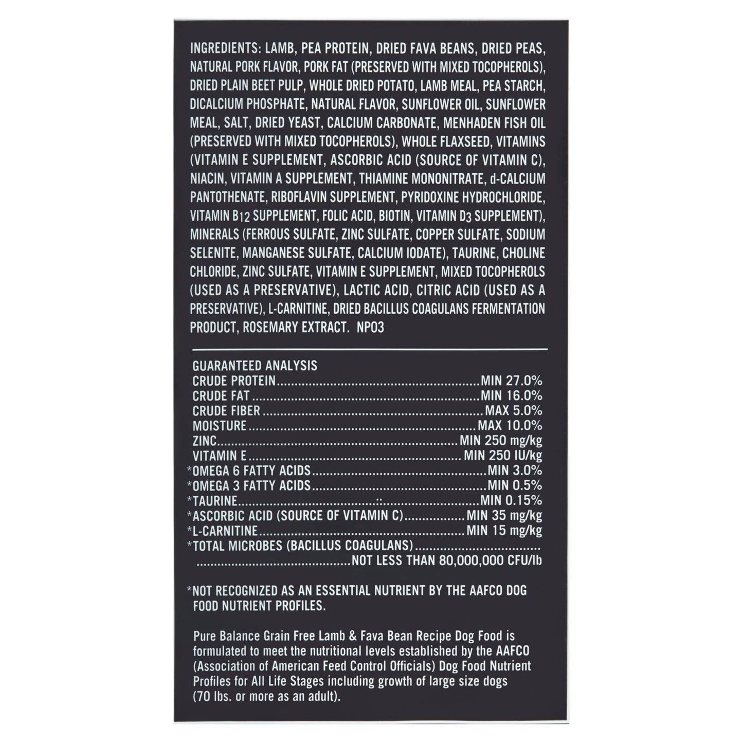 Pure Balance Lamb & Fava Bean Recipe Dry Dog Food, Grain-Free, 24 lbs