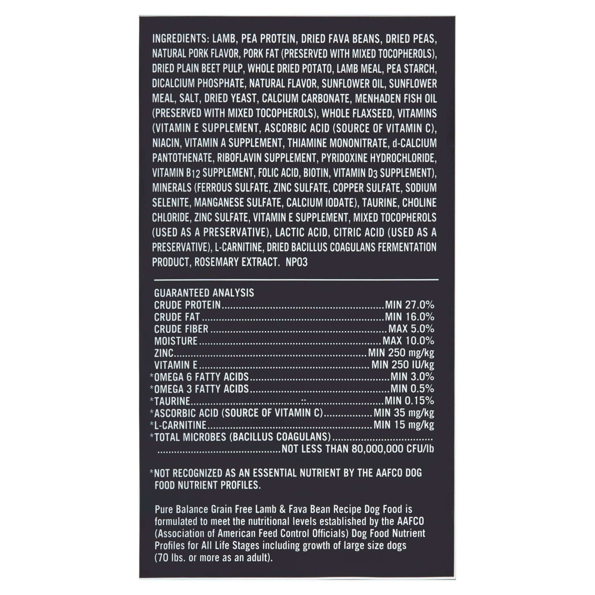 Pure Balance Lamb & Fava Bean Recipe Dry Dog Food, Grain-Free, 24 lbs