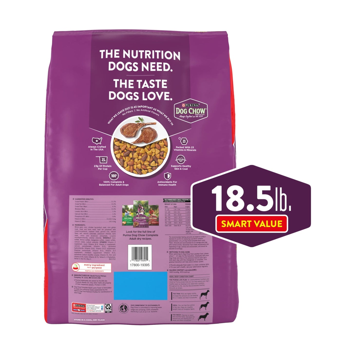 Purina Dog Chow Complete Adult Dry Dog Food Kibble with Lamb Flavor (Pack of 24)