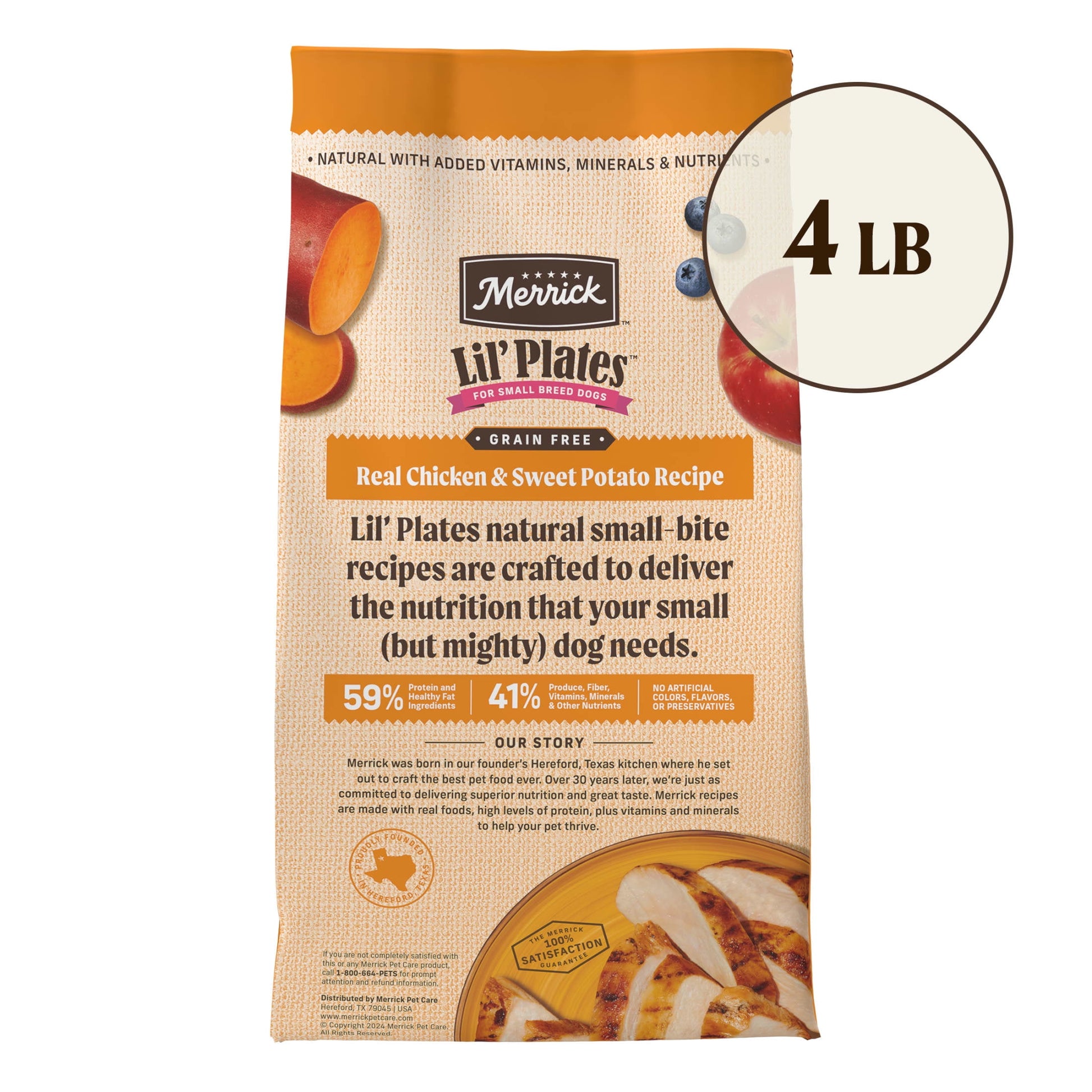 Merrick Lil’ Plates Premium Grain Free Dry Dog Food For Small Dogs, Real Chicken And Sweet Potato Kibble, 4.0 lb. Bag