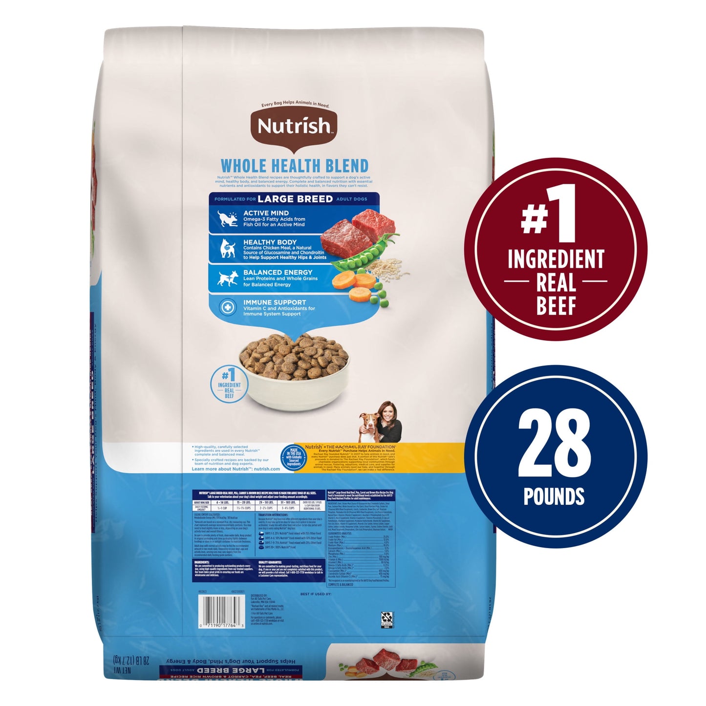Nutrish Large Breed Real Beef, Pea, Carrot & Brown Rice Recipe Whole Health Blend Dry Dog Food, 28 lb. Bag (Rachael Ray)