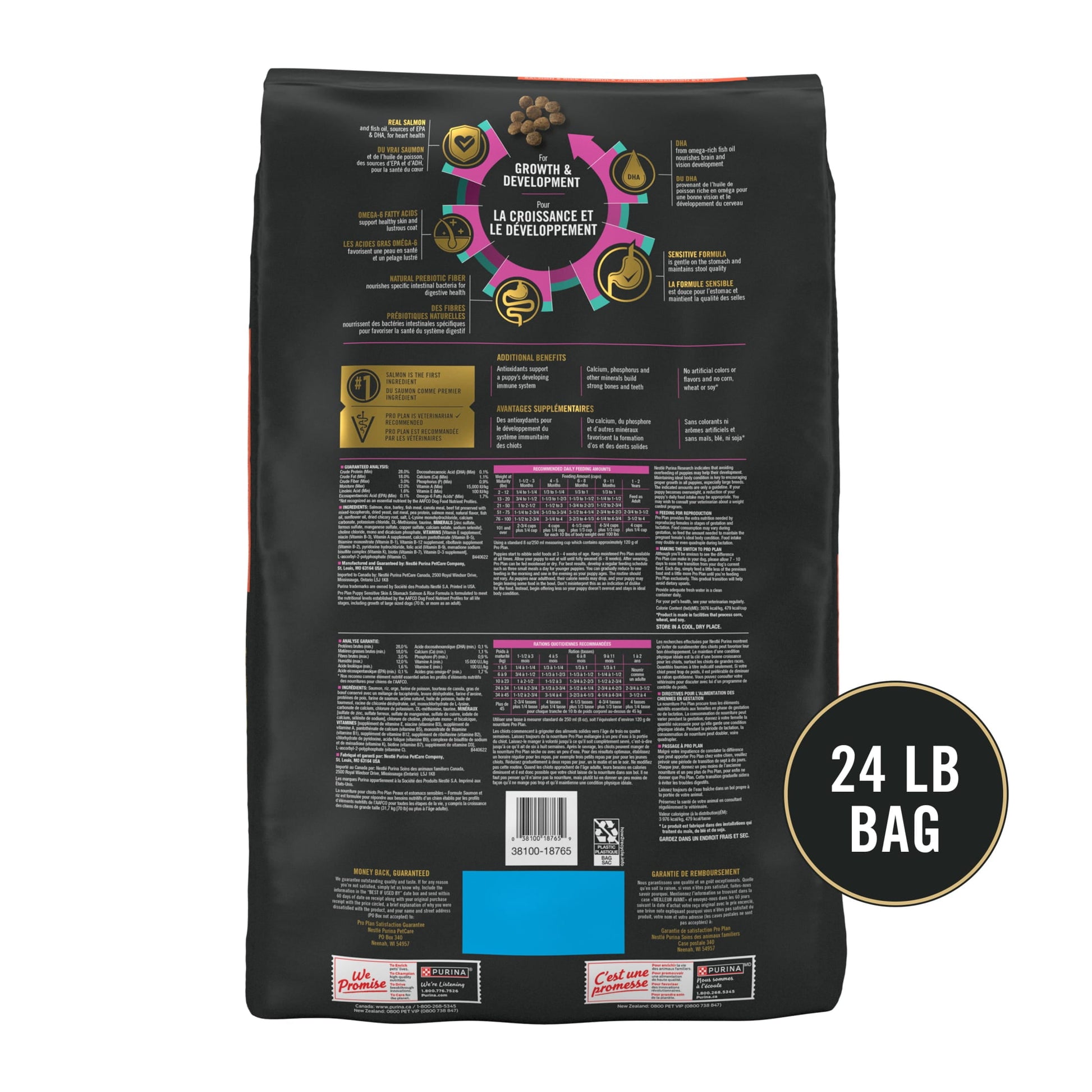 Purina Pro Plan Sensitive Skin and Sensitive Stomach Dog Food Puppy Salmon and Rice Formula, 24 lb Bag