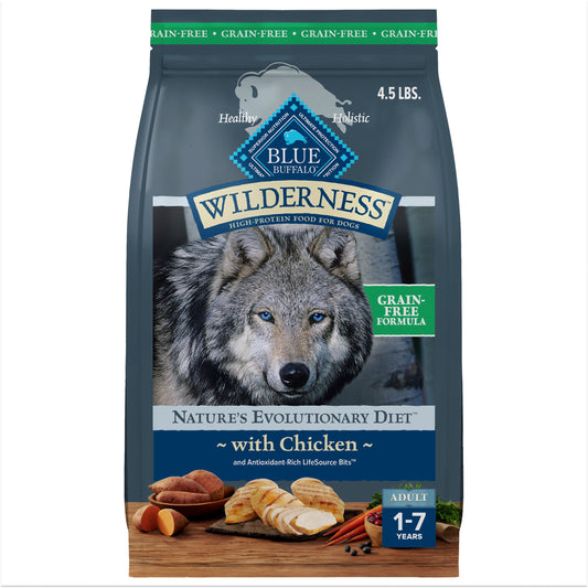 Blue Buffalo Wilderness Adult High-Protein Dry Dog Food, Grain-Free, Chicken, 4.5-lb. Bag