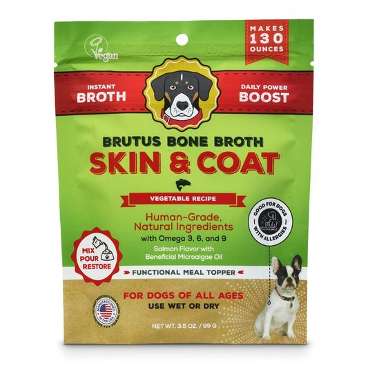 Brutus Broth Skin and Coat Meal Topper for Dogs Mega Pack (Salmon) - Pet Food Topper - Vegetable Broth Powder with Omegas 3, 6 & 9 for Skin and Coat Health - Makes Up to 130 fl oz