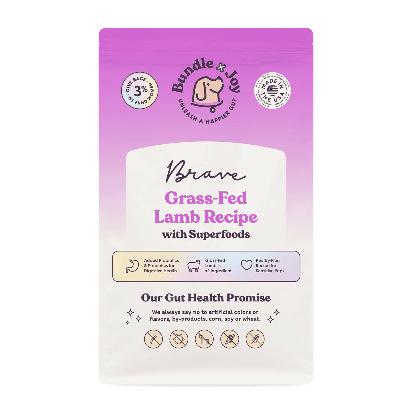 Bundle x Joy Brave Gut-Friendly Grass-Fed Lamb Flavor Dry Dog Food, 4 lb Bag