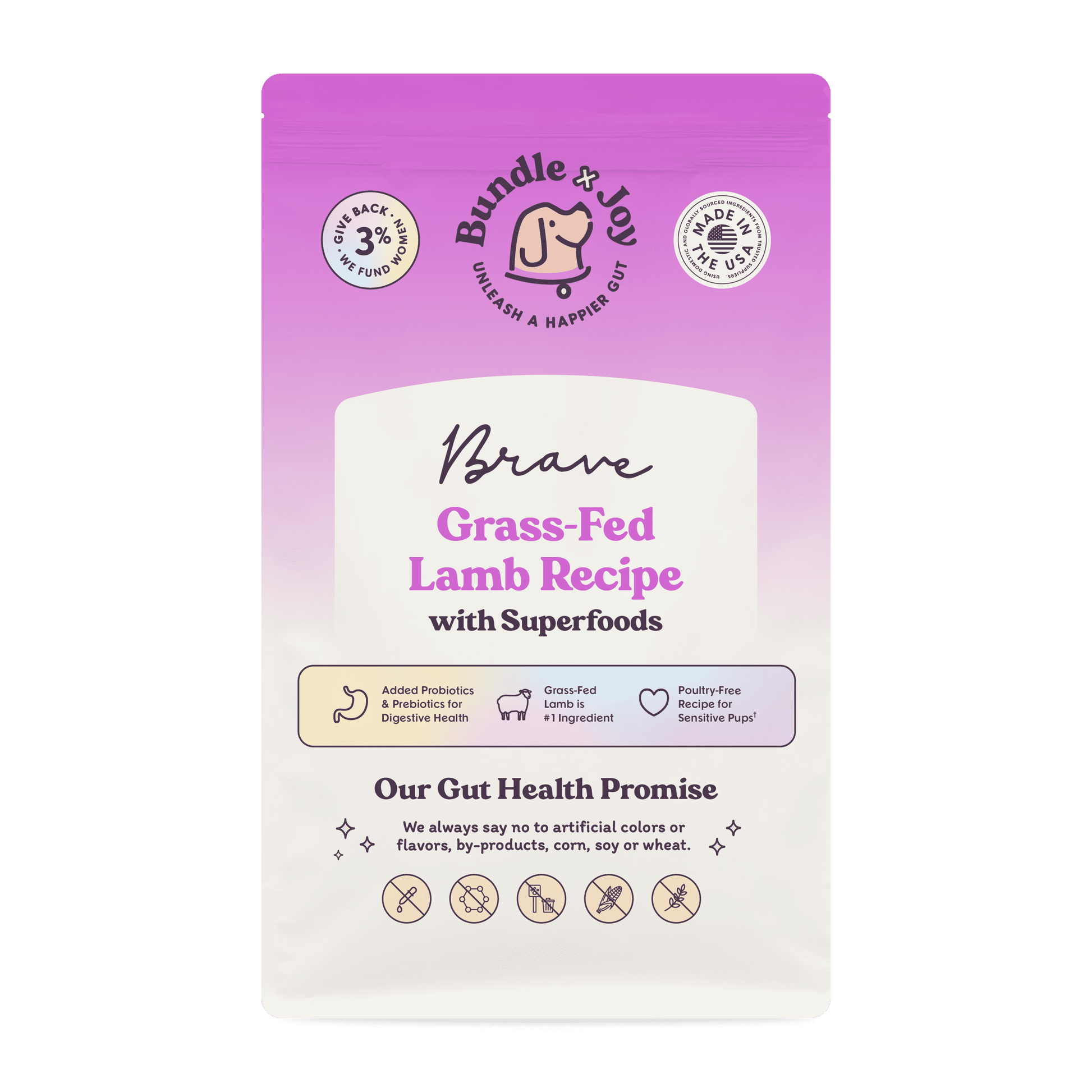 Bundle x Joy Brave Gut-Friendly Grass-Fed Lamb Flavor Dry Dog Food, 4 lb Bag