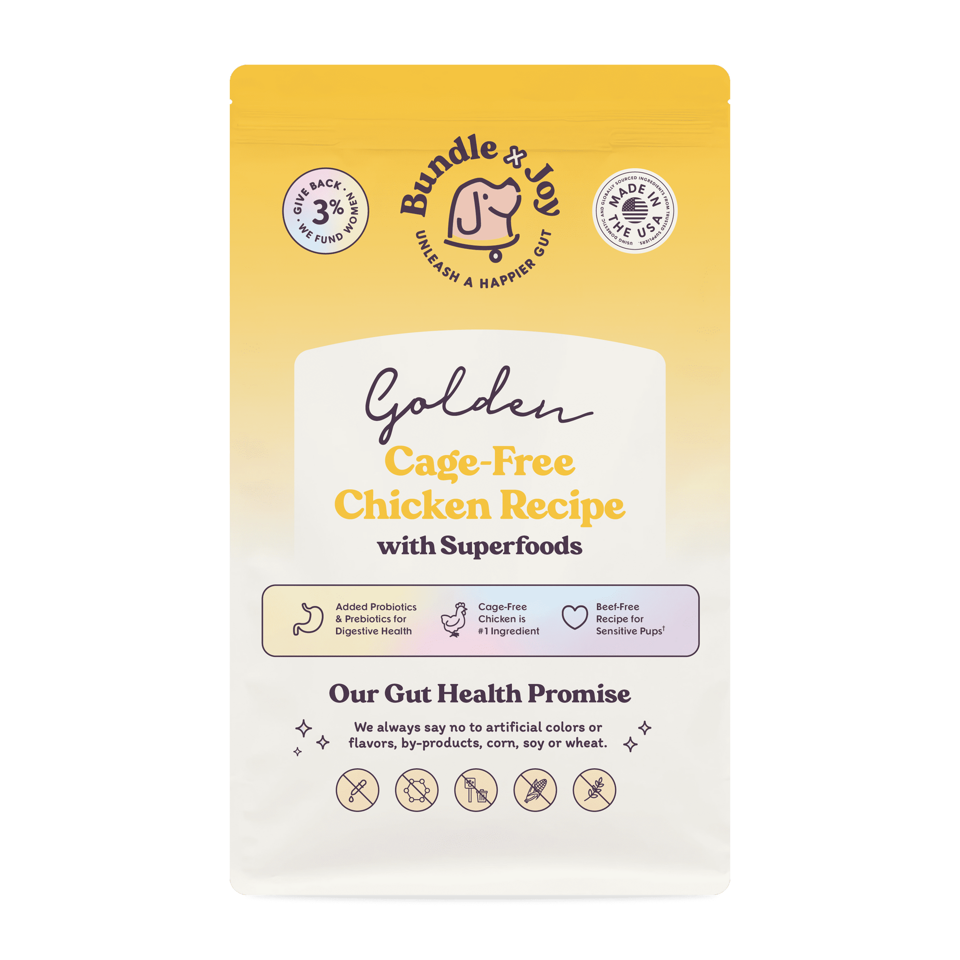 Bundle x Joy Golden Gut-Friendly Cage-Free Chicken Flavor Dry Dog Food, 4 lb Bag