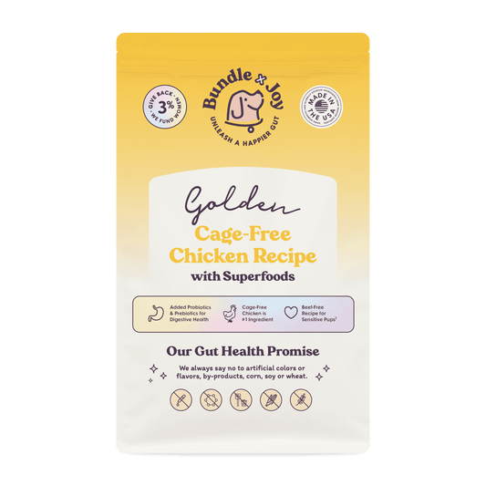 Bundle x Joy Golden Gut-Friendly Cage-Free Chicken Flavor Dry Dog Food, 4 lb Bag