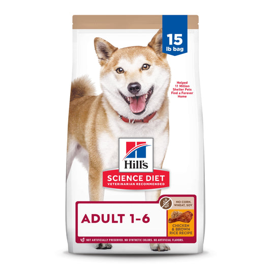 Hill's Science Diet No Corn, Wheat, Soy Chicken & Brown Rice Dry Dog Food, 15lb Bag