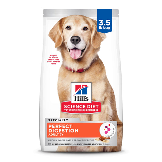 Hill's Science Diet Perfect Digestion Whole Grain Chicken Dry Dog Food for 7+ Senior Dogs, 3.5lb Bag