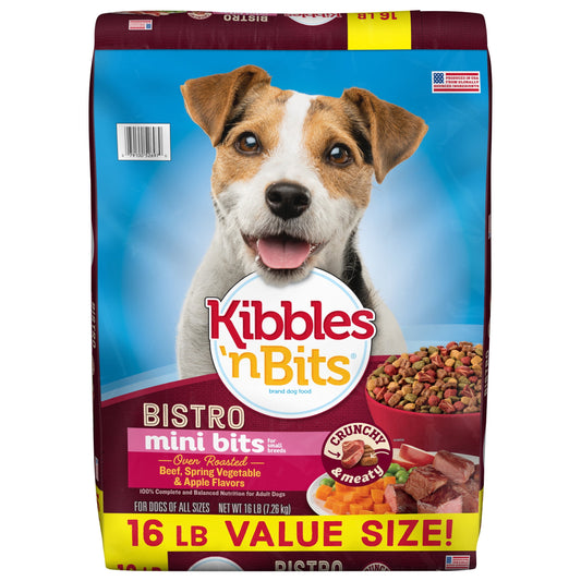 Kibbles ‘n Bits Bistro Mini Bits Small Breed Dry Dog Food Beef & Apple Flavors, (1) 16 lb. Bag