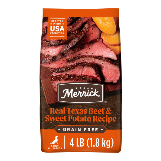 Merrick Premium Grain Free Dry Adult Dog Food, Wholesome And Natural Kibble, Real Texas Beef And Sweet Potato, 4.0 lb. Bag