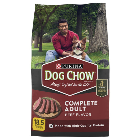 Purina Dog Chow Complete Adult Dry Dog Food Kibble Beef Flavor - 18.5 lb. Bag (Pack of 8)