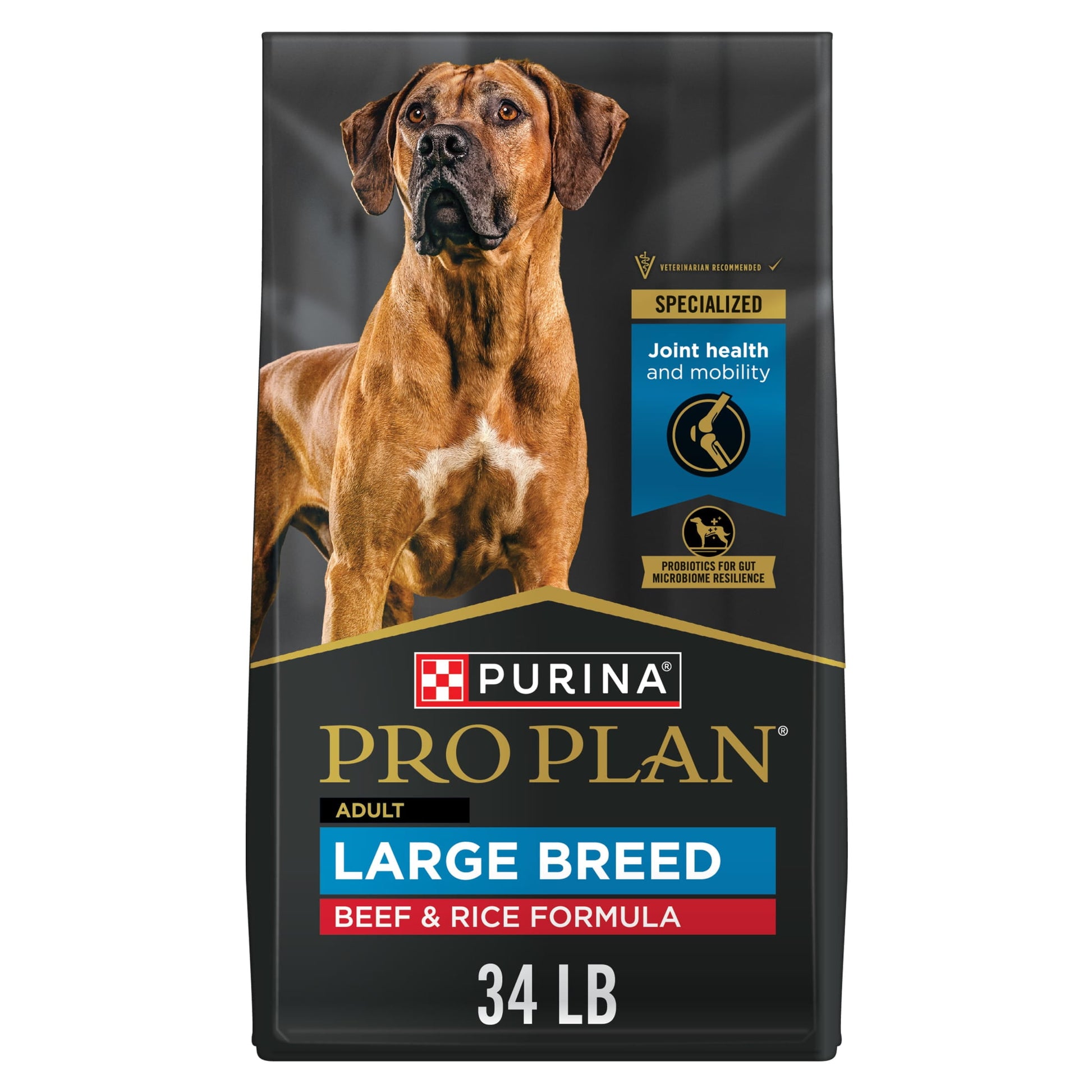 Purina Pro Plan Large Breed Dry High Protein Dog Food with Probiotics for Dogs, Beef and Rice Formula, 36 lb Bag