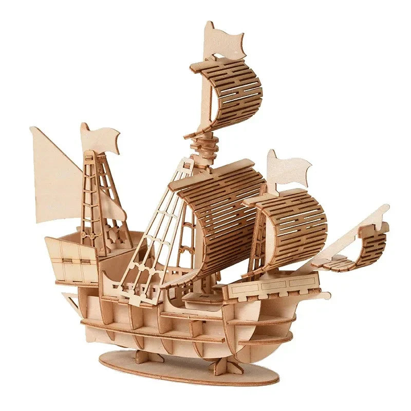1PC 3D Sailboat Wooden Puzzle Assembly Model Puzzle DIY Wooden Crafts