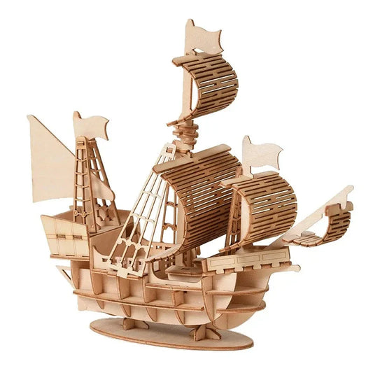 1PC 3D Sailboat Wooden Puzzle Assembly Model Puzzle DIY Wooden Crafts