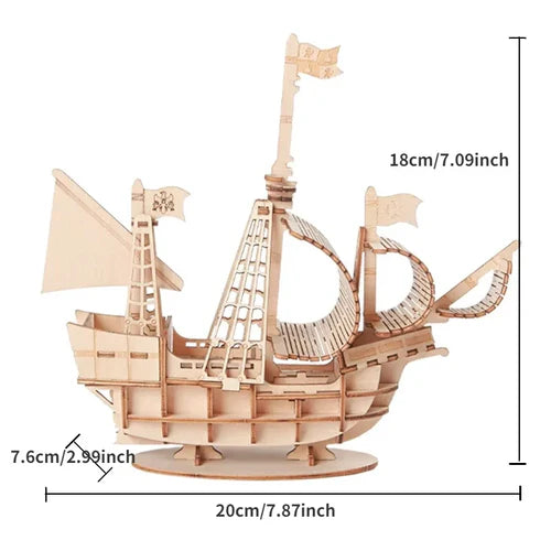 1PC 3D Sailboat Wooden Puzzle Assembly Model Puzzle DIY Wooden Crafts