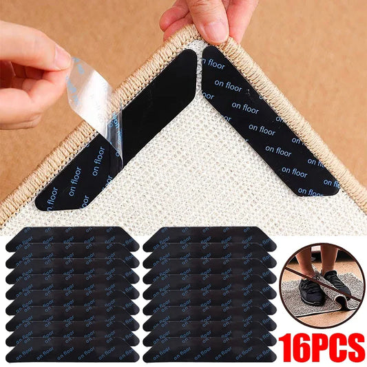 16/8pcs Carpet Non-slip Sticker Reusable Washable Anti Curling Carpet
