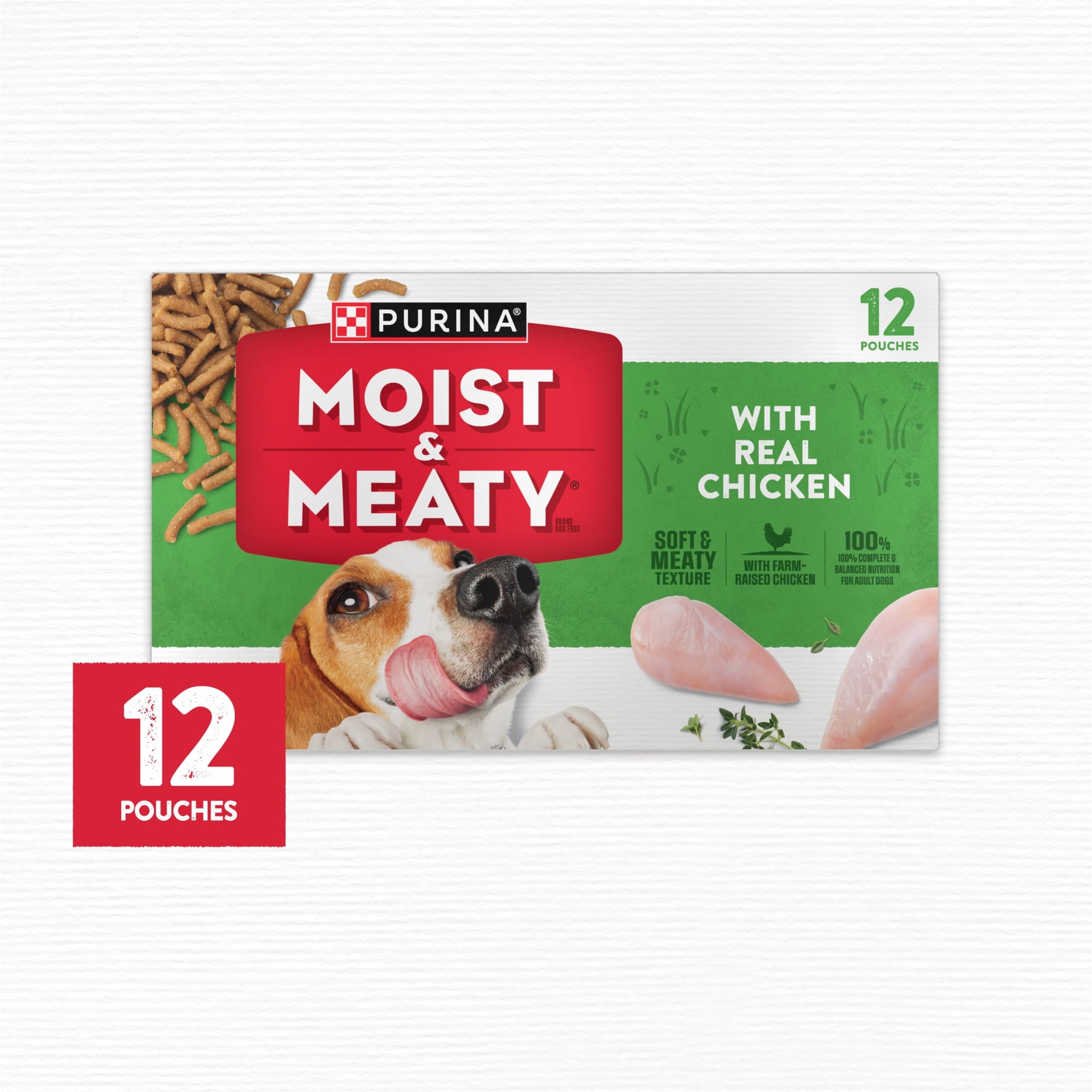 Purina Moist & Meaty Dry Dog Food, High Protein Real Chicken, 6 oz Pouch (12 Pack)
