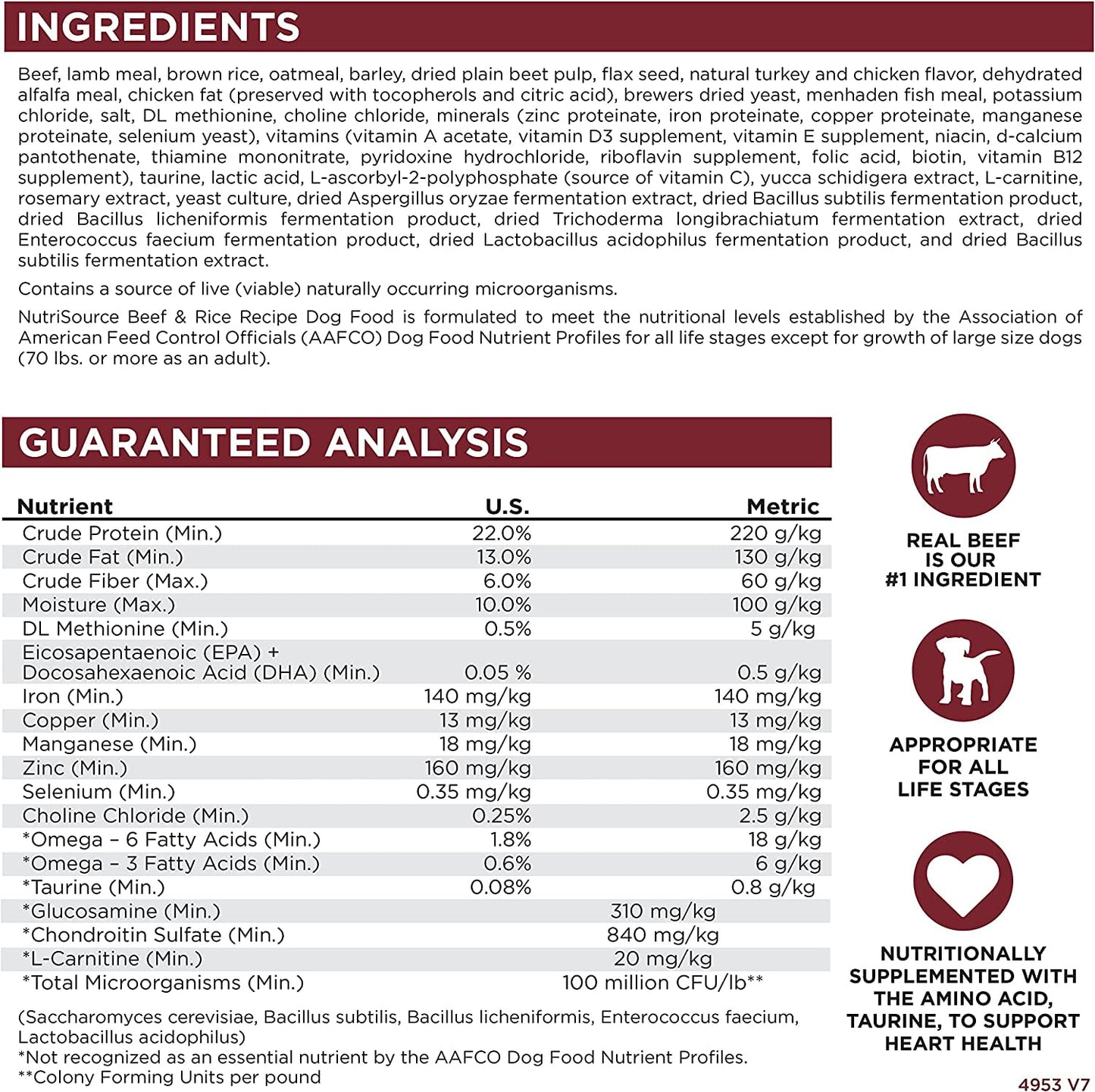 NutriSource For All Life Stages Beef & Rice Recipe Dog Food 26 lb