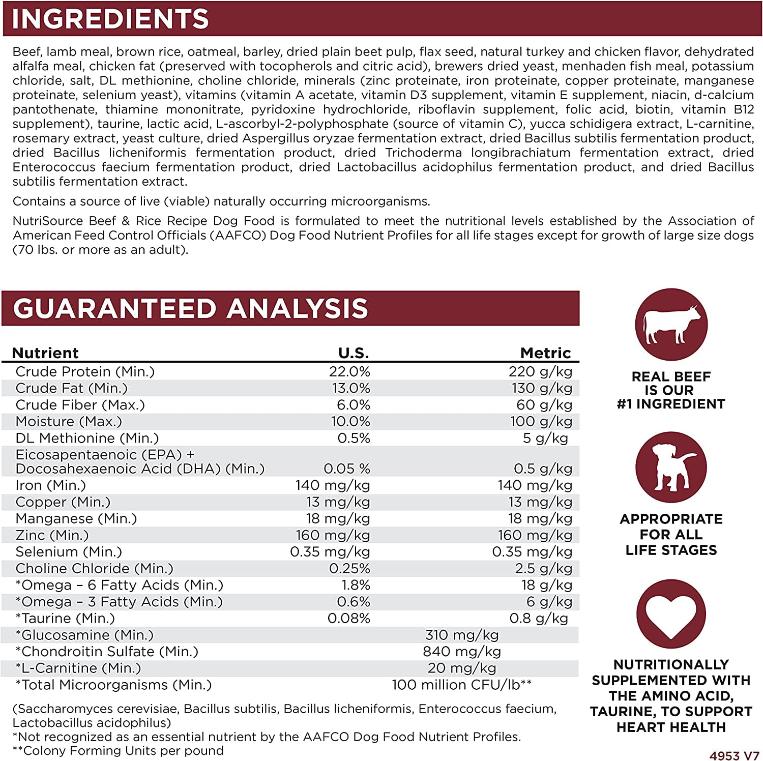 NutriSource For All Life Stages Beef & Rice Recipe Dog Food 26 lb