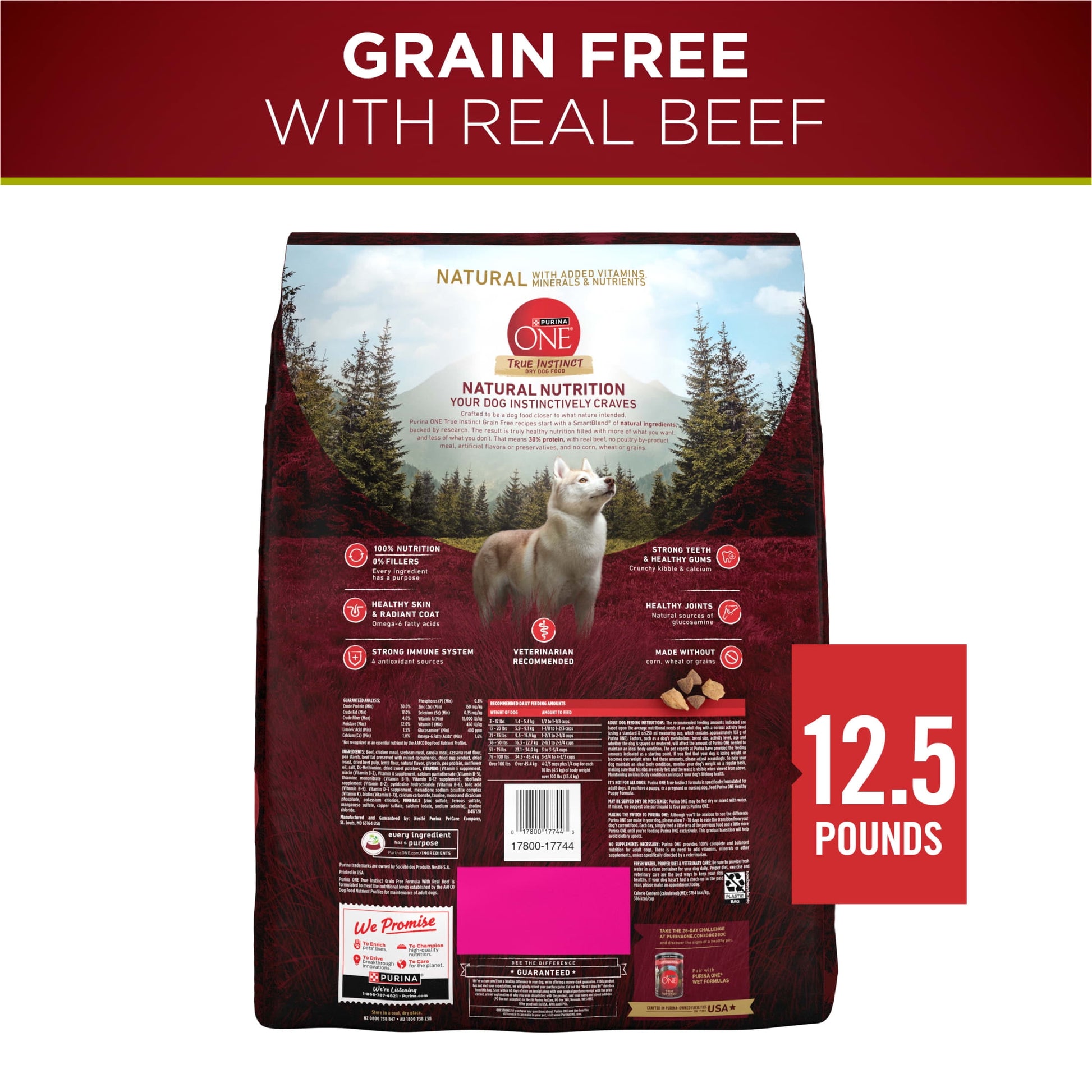 Purina ONE True Instinct Dry Dog Food, Grain-Free High Protein with Real Beef, 12.5 lb Bag