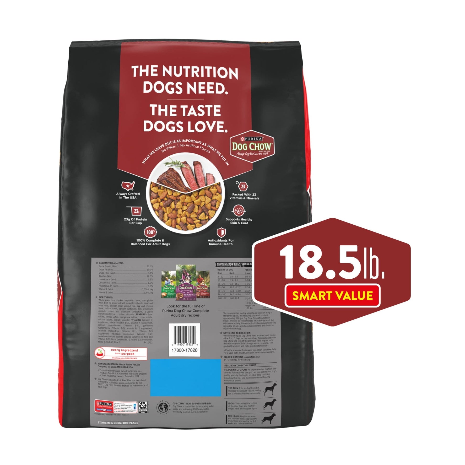 Purina Dog Chow Complete Adult Dry Dog Food Kibble Beef Flavor - 18.5 lb. Bag (Pack of 8)
