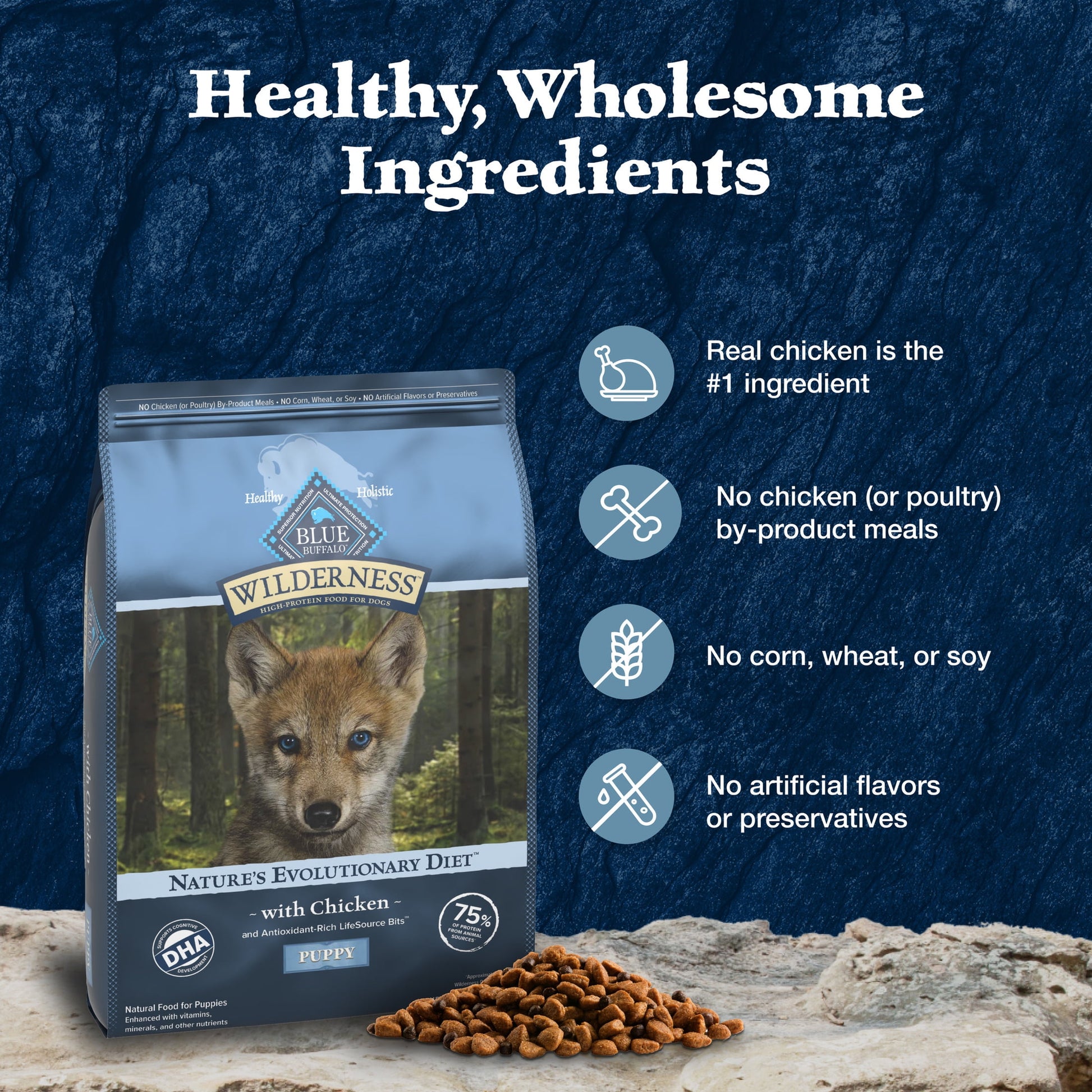 Blue Buffalo Wilderness High-Protein Natural Puppy Dry Food, Chicken Recipe, 4.5-lb. Bag