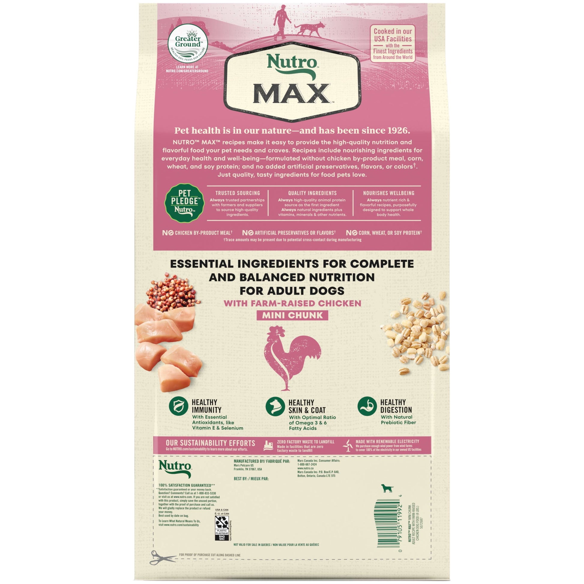 Nutro Max Adult Mini Chunk Dry Dog Food With Farm-Raised Chicken, 4 Lb. Bag