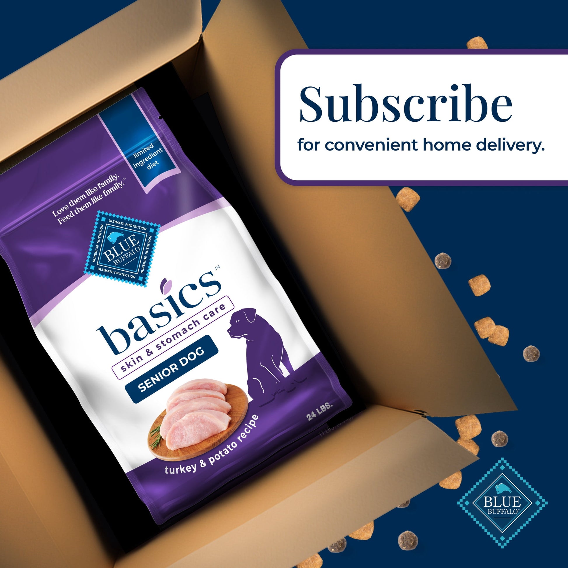 Blue Buffalo Basics Senior Dry Dog Food, Skin & Stomach Care, Turkey Recipe, 24-lb Bag